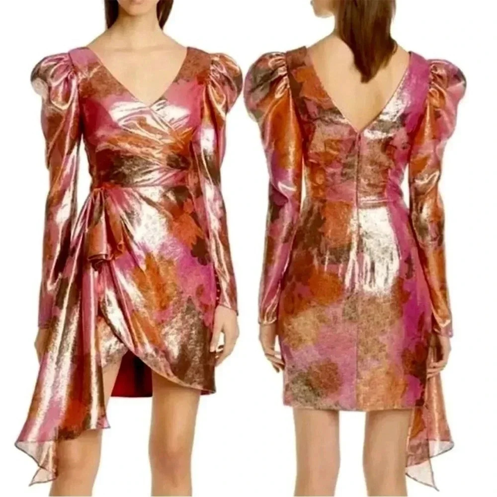 Glamorous Pink Metallic Asymmetrical Dress